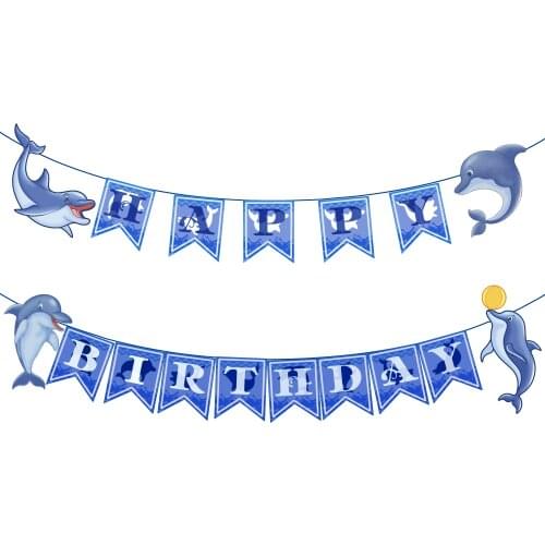 BA256 Underwater World Blue Sea Shark Cartoon Dolphin Theme Happy Birthday Party Decoration Baby Shower Kids