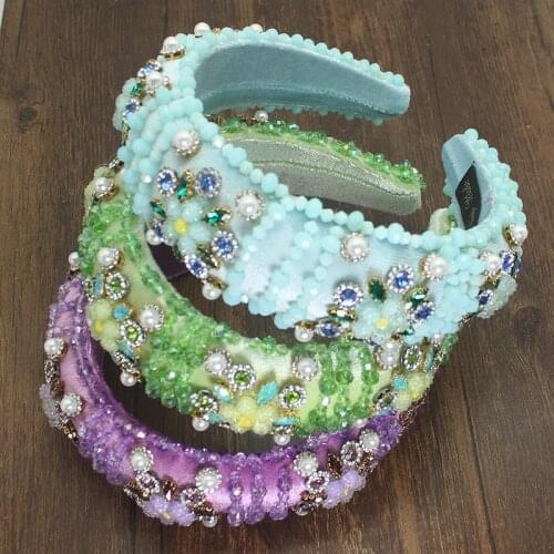 Handmade Sparkly Luxury Baroque Full Colorful Crystal Padded Headbands Rhinestones Hairbands For Women Wedding Hair Accessories
