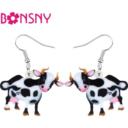 Bonsny Acrylic Anime Dairy Cattle Cow Earrings Drop Dangle Jewelry Farm Animal For Women Girls Teens Kids Charm Gift Accessories
