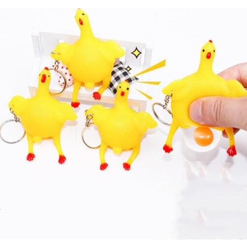 Cute Chicken Egg Laying Hens Crowded Stress Ball Keychain Creative Funny Spoof Tricky Gadgets Toy Chicken Keyring Key Chains