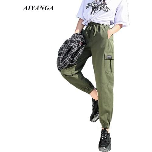 New Fashion Cargo Pants Women High Waist Pants Womens 2019 Spring Casual Trousers Harem Pant Chic Hip hop Trousers Female