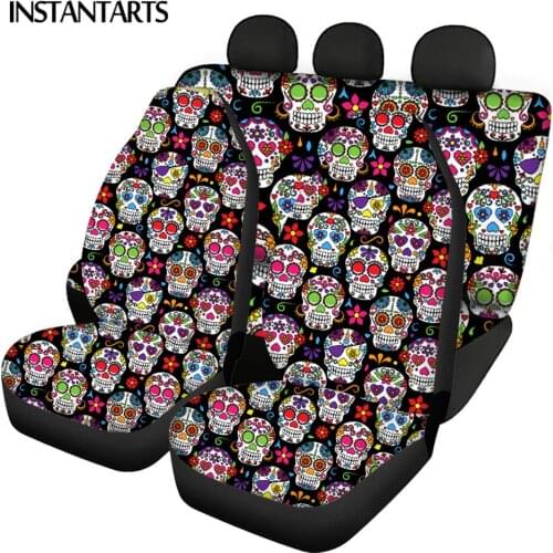 INSTANTARTS Sugar Skull Print Comfortable Automobile Seats Protector Front and Back Car Seat Covers Slip-Resistant Seat Covers