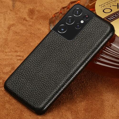 Genuine Litchi Grain Leather Phone Case For Samsung Galaxy S21 Ultra S20 FE S8 S9 S10 S21 Plus Note 20 10 9 A51 A71 A50 M31 M51