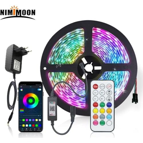 RGB IC LED Strip Light Bluetooth Controller Adapter Multicolor Flexible Tape Ribbon Music Sync Led Lights for Room IR Remote Led