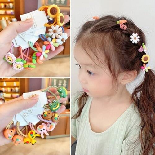 10 Pcs/lot Children Cute Cartoon Shiny Flower Hair Bands Girls Baby Lovely Scrunchies Rubber Bands Kids Hiar Accessories