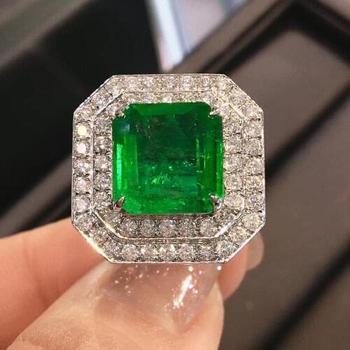 4.9 Carat Natural Zambian Emerald Wedding Anniversary Ring Nautral Diamond Ring 14k White Gold Gift for Women