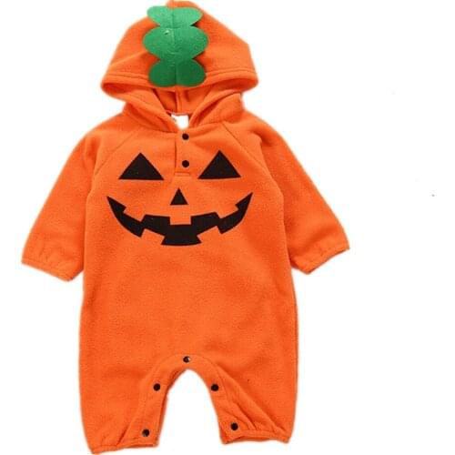 Halloween Baby Rompers Long Sleeve Orange Pumpkin Monster Costume Polar Fleece Warm Hooded Sweaters Festival Dress-Up Outfits