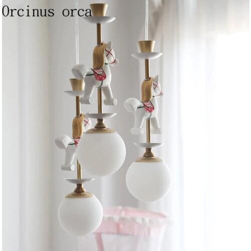 Nordic merry go round chandelier boys girls bedroom childrens room lights cartoon creative pony combination Chandelier