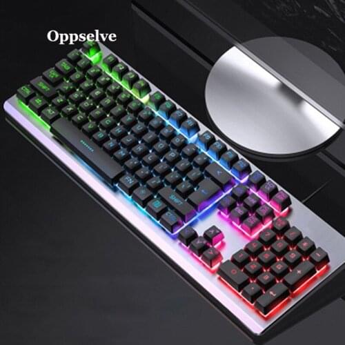Oppselve Mechanical Keyboard 104 Keys Red Blue Switch LED RGB Gaming Keyboards for Tablet Notebook PC TV Desktop English Sticker