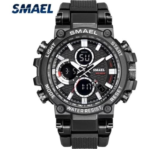 SMAEL Mens Watches Quartz Movement Luminous Hands Digital Dual Display Automatic Date Update Stopwatch Timer