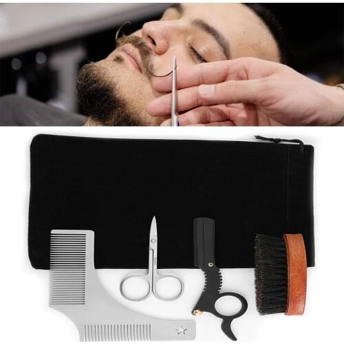Men Beard Kit Beard Brush Comb Shaving Set Grooming and Trimming Kit Male Beard Care Set with Cloth Bag