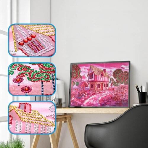 DIY Embroidery Kit Gift 5D Diamond Painting for Kids Pink Lollipop House Mosaic Art Painting by Numbers Girls Decoration Home