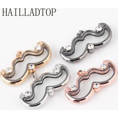 New Arrival Mustache Floating Locket With Rhinestone Openable Glass Locket Pendant With Chain Stones And Crystals Pendant Locket