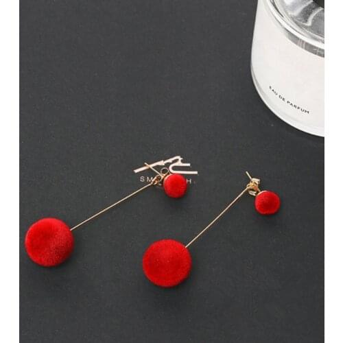 New Statement Red Black Fashion Plush Ball Earrings For Women Korean Velvet Round Tassel Long Earrings Gift Jewelry