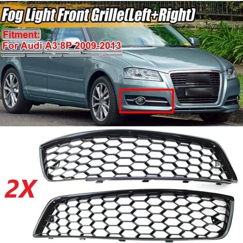 Pair Gloss Black Honeycomb Mesh Style Car Front Fog Light Lamp Cover Grille Grill For Audi A3 8P 2009-2013 8P0807682D 8P0807681D