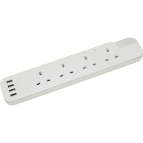 Power Board with 4 Sockets 4 USB Ports with 2M Cable Length Overload Protection Device for Home Office(UK Plug)