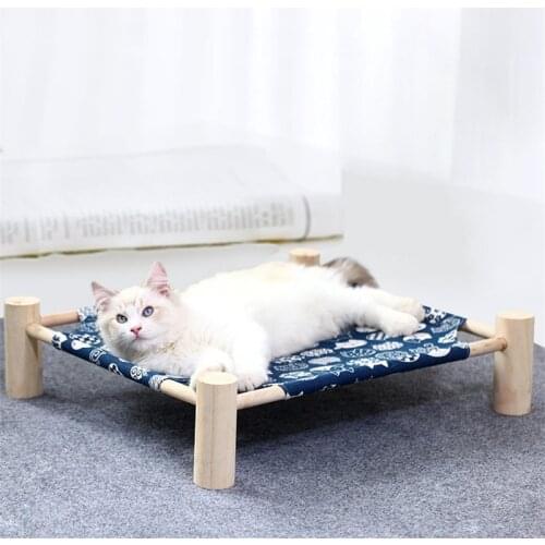 Elevated Wood Cat Hammock Removable Cat Bed Lounge House Litter Sleeping Mat Easy To Remove And Wash Cat Camp Bed Pet Supplies