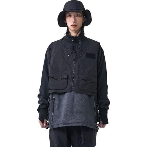 Pupil Travel Techwear Pullover Cargo Hoody With Tactical Vest Reflective Pockets Sweater Streetwear Punk Aesthetic Futuristic