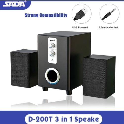 SADA D-200T 3 in 1 Home soundbar 3.5mm Wired Computer PC Speakers USB Powered Sound Box for Desktop Laptop Notebook Smart Phone
