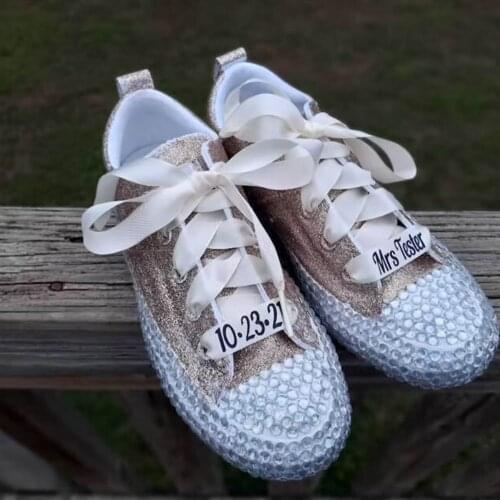 1Pair 2CM Width Women Sneakers Shoelace Personalized Name and Date Wedding Gifts Satin Shoelaces Custom Sport Shoes Lace Strings