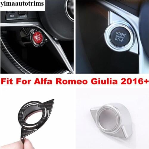 Start Stop Engine Push Button Frame Key Ring Cover Trim For Alfa Romeo Giulia 2016 - 2020 Carbon Fiber / Matte Interior Refit