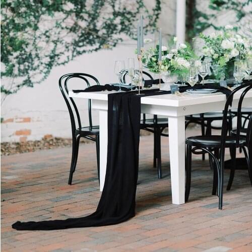 Wedding Decoration Muslin Tablecloth Black Gauze Soft Cloth Holiday Table Runner For Wedding Party 60x400cm