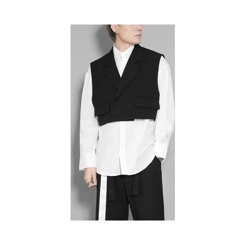 Spring 2021 Japanese style Hong Kong style black-and-white three-dimensional suit fake two pieces of Patchwork long-sleeved shir