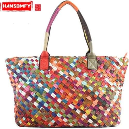 Hand Shoulder Diagonal Package 100% Genuine Leather Handbag New Original 2018 Spring and Summer Women Single Weaving Ladies Soft