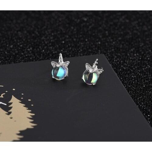 925 Sterling Silver Unicorn Opal Stud Earrings For Women Wedding Earrings Anniversary Jewelry pendientes eh473