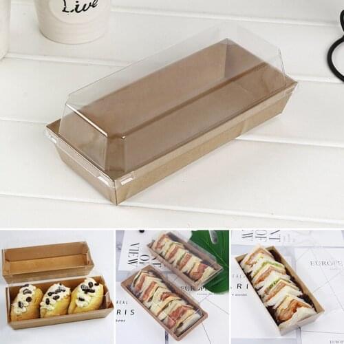 1pcs Rectangular Kraft Paper Box Packaging Sandwich Wrapping Boxes With Plastic Clear Lids Cake Bread Snack Bakery Packing Box