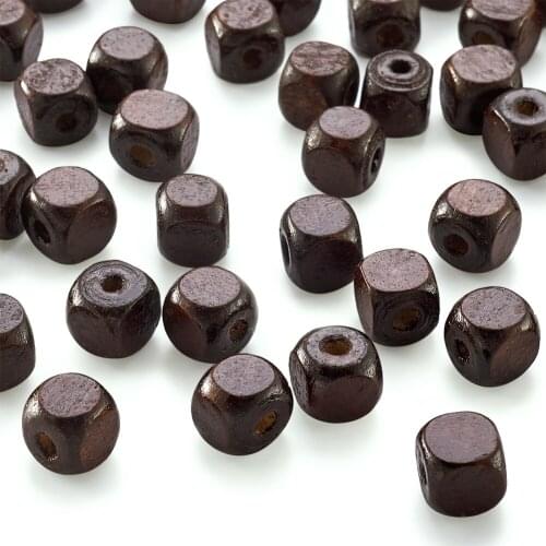 10mm CoconutBrown Wood Beads Square Jewelry Wooden Beads Dyed Nice for Childrens Day Necklace DIY Making Lead Free Hole:3.5mm