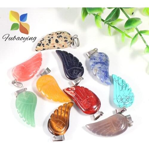 10PCS 10*30mm Crystal Opalite Angel Wings Pendant earrings Necklaces Charms For Women