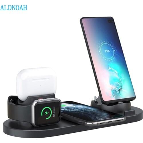 10W Qi Wireless Charger Station 6 in 1 For Iphone Airpods Micro USB Type C Stand phone Chargers For Apple Watch airpods Charging
