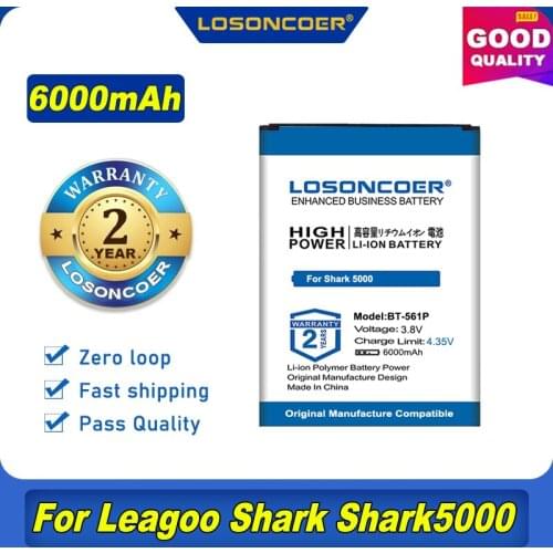 100% Original LOSONCOER 6000mAh BT-561P Battery for Leagoo Shark Shark5000