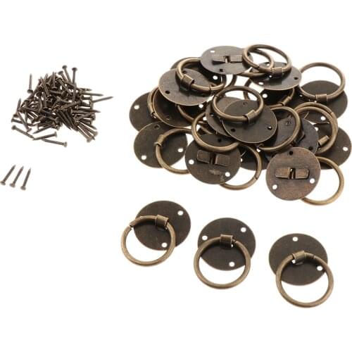 20Pcs Antique Bronze Cabinet Drawer Bin Ring Pull Handles Knobs for Home
