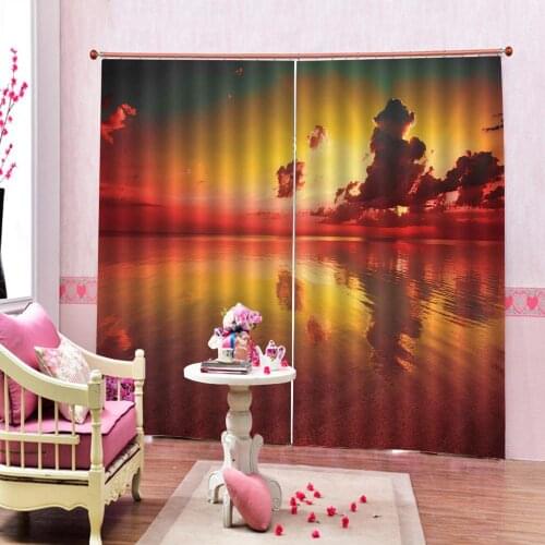 Customized 3D Curtains 2 Panels Seaside Decor On Sandy Beach With Colorful Sky Nature Seaside Scenery Window Drapes Decor