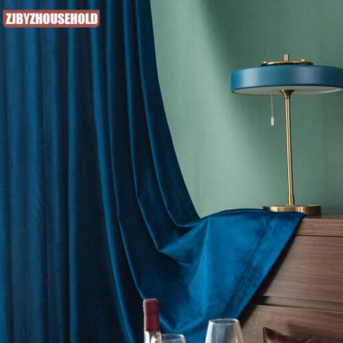 American Light Blue Velvet Curtains Luxury Curtains Retro Fashion Simple Living Room Windows and Blackout Curtains