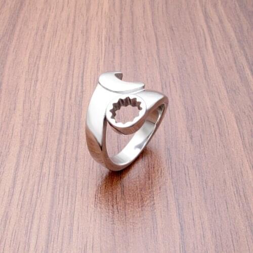 Free Shipping Punk 316L Stainless Steel Silver Color Biker Wrench Screw Ring Mechanic Tools Style Jewelry