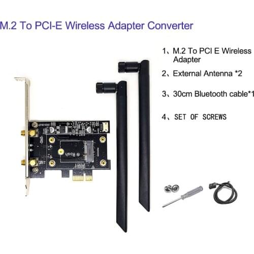 M.2 To PCI-E Wireless Adapter Converter with NGFF M.2 WiFi Bluetooth Card For Intel AX210 AX200 9260 8265 8260