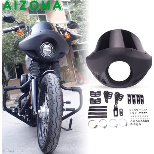 Black 5.75 inch Motorcycle Front Headlight Fairing Cowl Short Wind Screen Windshield 35-49mm Fork For Harley Cafe Racer Dyna