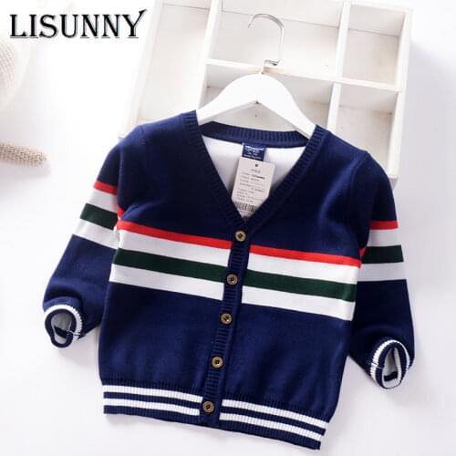 Children Sweaters Kids V-neck Sweaters 2021 Autumn Winter New Baby Fashion Knitted Jacket Boy Knit Cardigan Striped Coat 2-7y
