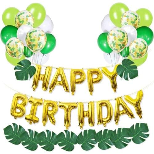 Baby Birthday Jungle Theme Party Decoration Balloon Wild One Kids Artificial Leaves 1st Happy Birthday Foil Balloons Supplies