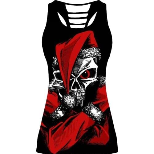 Women Skeleton Sport Sleeveless T Shirt Tank Tops Flag Skull Cross 3D Print Jerseys Back Hollow Out Vest for Club Fitness Sports