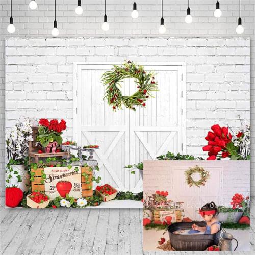 Avezano Backdrop Merry Christmas Winter Wreath Strawberry Flowers Photography Backgrounds Photo Studio Photozone Photocall Decor