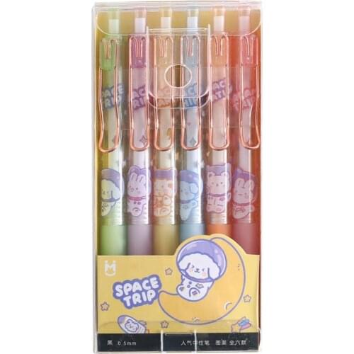 Cute Animal Gel Pens Ins Style 0.5mm Korean Cartoon School Stationery Office Suppliers Pen Kids Gifts 6pcs/box