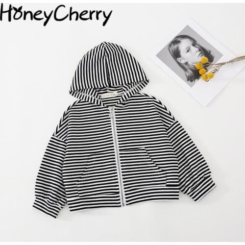 Girls autumn 2021 striped hooded cardigan childrens all-match jacket jacket top kids jackets for girls