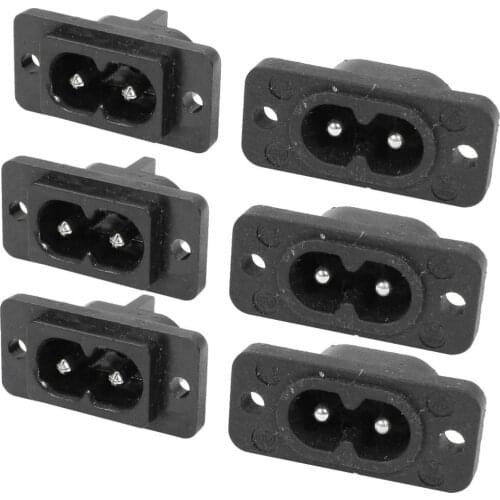 HOT-Black 2 Pin IEC320 C8 Screw Mount Inlet Plug Socket AC 250V 2.5A 6 Pcs