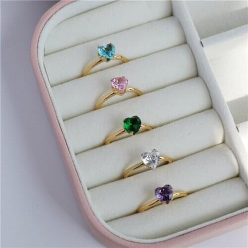 Joolim High End 18K Waterproof & Tarnish Free Gold PVD Zirconia Heart Stainless Steel Rings Stone Ring for Women