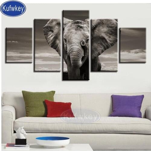 5 pcs Elephant picture of rhinestones diamond painting full square round drill mosaic cross stitch,Christmas decor animal