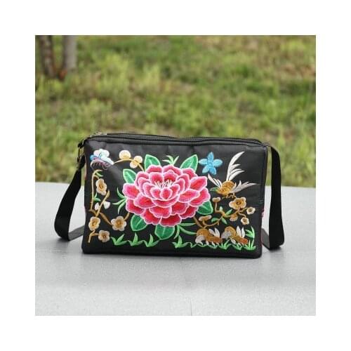 Nice national embroidery women shopping handbags!New Multi floral prints lady Three-zippers shoulder bag Top-sale canvas Carrier